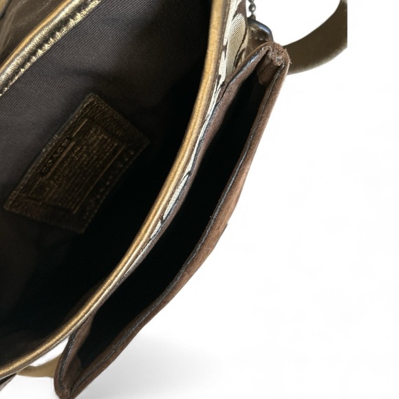 Coach Legacy Suede Signature Canvas Bronze Brown Buckle Flap Crossbody Bag 7x8x1 - Picture 15 of 16